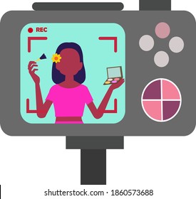 vector illustration of makeup blogger recording her video