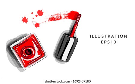  Ilustración vectorial. Esmalte de uñas. Tema de belleza, atributos para la belleza femenina. Adecuado para imprimir e imprimir en tela.