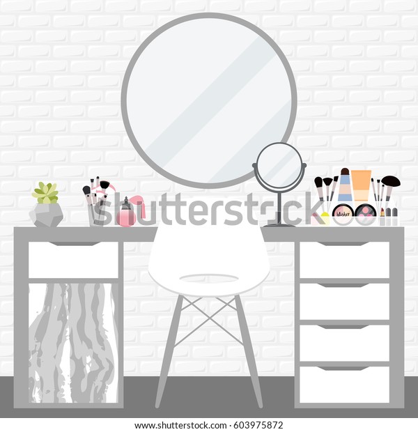 Vector Illustration Makeup Vanity Table Chair Stock Vector Royalty Free 603975872