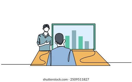 A ilustração vetorial de está fazendo uma apresentação. Plano moderno em estilo de linha contínua