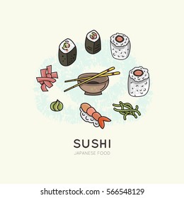 Vector illustration of Makizushi. All objects are conveniently grouped and easily editable