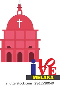 Vector illustration of Malacca, Malaysia tourist attraction Red Building Christ Church. Visit Melaka, I Love Melaka