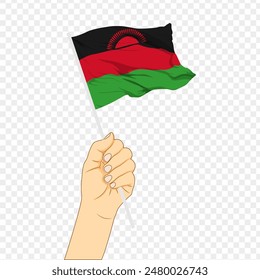 Vector illustration of Malawi flag in hand on transparent background