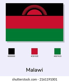 Vector Illustration of Malawi flag isolated on light blue background. Illustration Malawi flag with Color Codes. As close as possible to the original. ready to use, easy to edit. 
