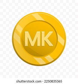 Vector illustration of Malawi kwacha  coin in gold color on transparent background (PNG).