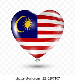 Vector illustration of a Malaysia country love balloon on transparent background (PNG). Flying love balloons for Independence Day celebration.