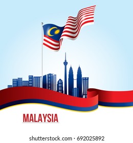 Vector Illustration Of Malaysia Flag And City Of Kuala Lumpur
