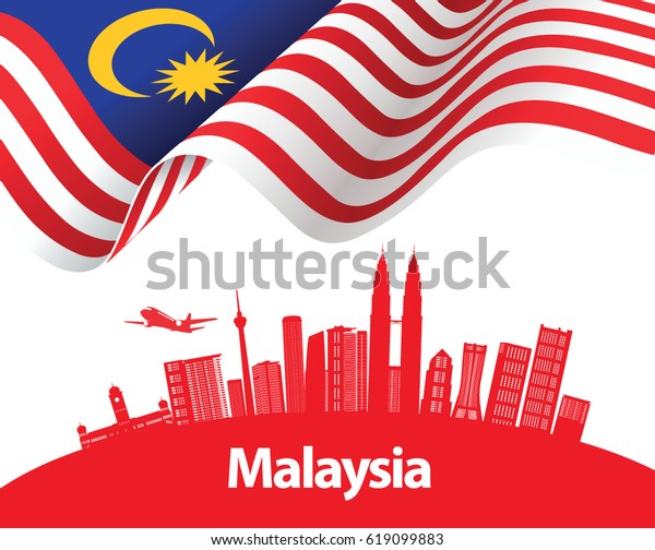 マレーシア国旗とクアラルンプールの都市のベクターイラスト のベクター画像素材 ロイヤリティフリー