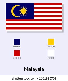 Vector Illustration of Malaysia flag isolated on light blue background. Illustration National Malaysia flag with Color Codes. As close as possible to the original. ready to use, easy to edit. 
