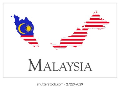 Vector Illustration Of Malaysia Flag Map.