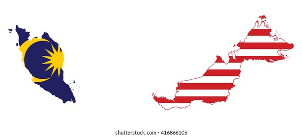 Vector Illustration Of Malaysia Flag Map.