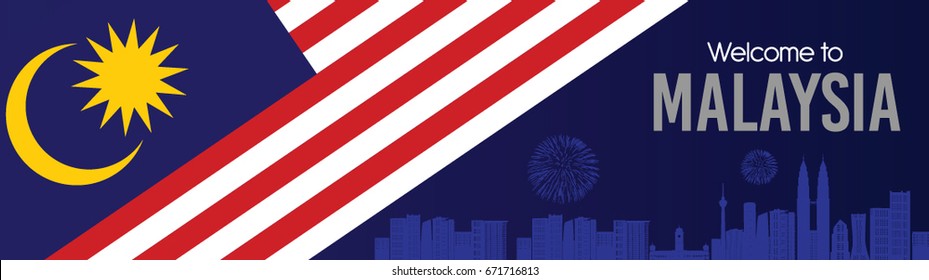 Vector illustration of Malaysia flag and text Welcome to Malaysia