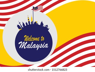 Vector illustration of Malaysia flag with words WELCOME TO MALAYSIA