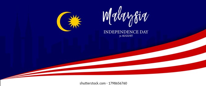 Ilustración vectorial del Día de la Independencia de Malasia, el 31 de agosto, con un patrón de bandera walaysiana y texto de muestra.