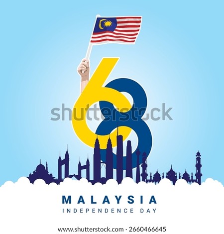 Vector illustration. Malaysia Independence Day, 31 August. 68 years independence day. Malaysia day banner and poster design for social media and print media