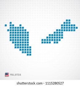Vector illustration of Malaysia map dotted basic shape icons and flag