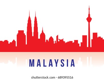 Vector illustration of Malaysia skyline and landmarks with wording Malaysia