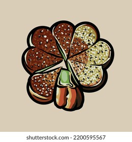 Vector illustration. A Malaysia traditional dessert and locally know as Kuih Bakar Kemboja with sesame seeds as topping served in plate on the table.