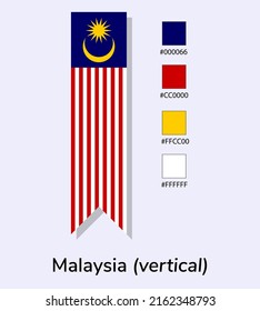 Vector Illustration of Malaysia (vertical) flag isolated on light blue background. Illustration National Malaysia (vertical) flag with Color Codes. As close as possible to the original. 
