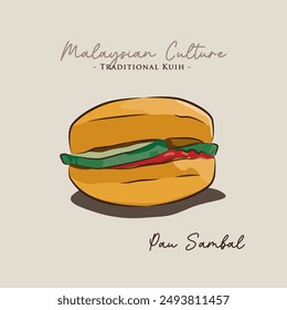 Vektorillustration der traditionellen malaysischen Küche, Pau Sambal. auch bekannt als Malaysia Burger