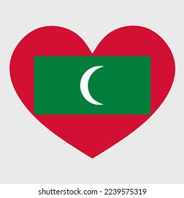 Vector illustration of the Maldives flag with a heart shaped isolated on plain background. I love Maldives. Happy Independence Day