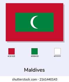 Ilustración vectorial de la bandera de Maldivas aislada en fondo azul claro. Ilustración Bandera nacional de Maldivas con códigos de color. Lo más cerca posible del original. listo para usar, fácil de editar. 
