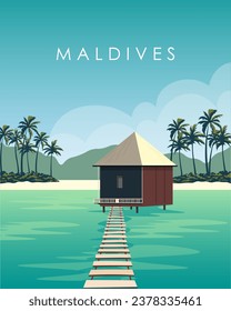 Ilustración vectorial. Maldivas. Islas tropicales. Diseño para afiches, pancartas, postales.