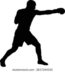 Vector illustration of male boxer throwing a powerful jab punch in profile.