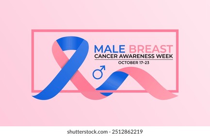 Vector illustration of  Male Breast Cancer awareness week is observed every year on third week of October. Banner poster, flyer and background design template. Calligraphy ribbon.