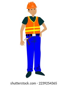 Vector illustration of a male builder worker, art, drawing, people.