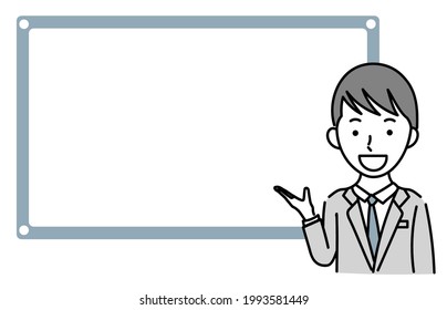 Vector Illustration Of A Male Business Person Explaining Something
