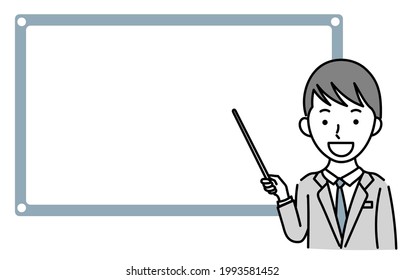 Vector Illustration Of A Male Business Person Explaining Something
