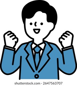 Vector illustration of a male businessperson in a suit who is pleased with his guts