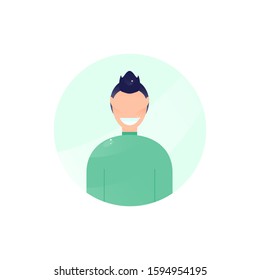 Vector illustration, male character, flat style, smiling person, hair style, avatar.