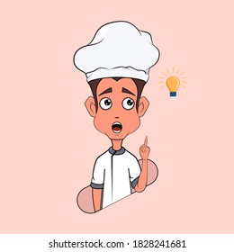 vector illustration of male chef getting ideas for making dishes.