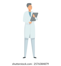 Vector illustration of a male doctor in a lab coat with a clipboard, symbolizing medical expertise