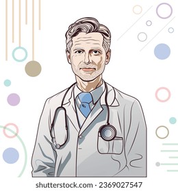 Vector Illustration of Male Doctor with stethoscope. Medical health care banner design