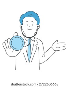 Ilustração vetorial de um médico do sexo masculino usando um estetoscópio