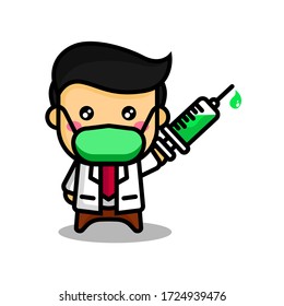 Vector Illustration of male doctor waring medical mask with injection