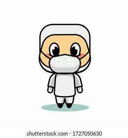 Vector Illustration of male doctor wearing hazmat suit and medical mask