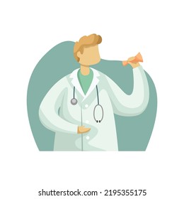 Vector illustration of a male doctor in a white coat with a stethoscope. Flat style