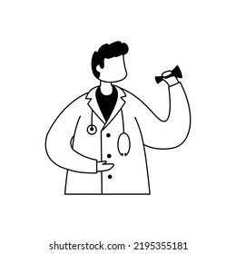 Vector Illustration Of A Male Doctor In A White Coat With A Stethoscope. Outline