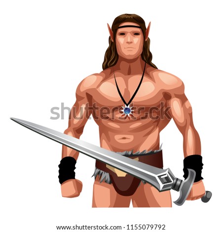 vector illustration of male elf with a sword