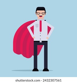 Vector illustration of a male entrepreneur wearing superhero attire