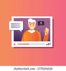 Vector illustration of male explain webinar, online conference, online course education lectures and training in internet during pandemic covid-19 back to school