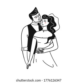 
Vector illustration, male and female characters, bride and groom. Wedding illustration.