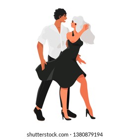 Vector illustration of male and female dancer practicing ballroom dancing. A pationate couple dancing in a studio or competition.