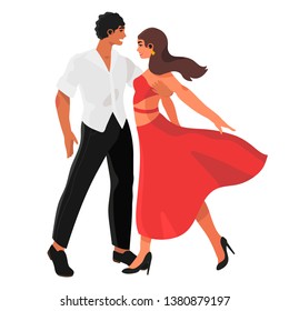 Vector illustration of male and female dancer practicing ballroom dancing. A pationate couple dancing latino in a studio or competition.