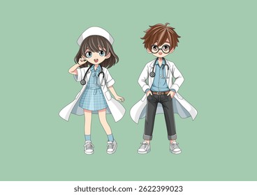 vector illustration of male and female doctor