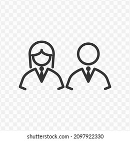Vector illustration of male and female employees icon in dark color and transparent background(png).